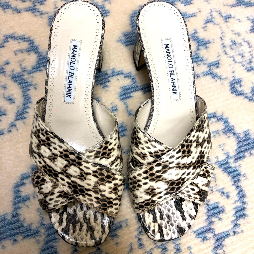 Manolo Blahnik Watersnake Mules